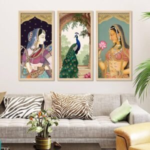 Traditional Indian Queen Art with Arylic Glass Wooden Frames